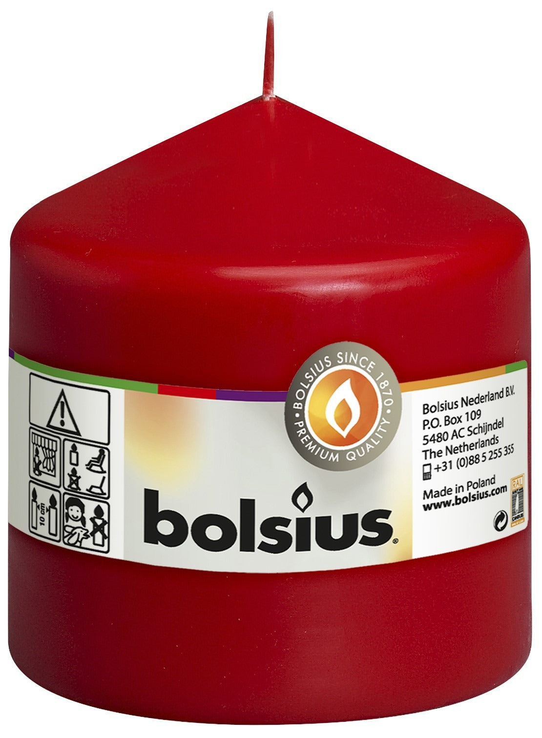 Bolsius Pillar candle Red  single in cello (100 mm x 98 mm)