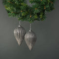 Naida Glass Large Drop Bauble Pewter &amp; Silver (Set of 4)