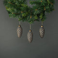 Luna Glass Pine Cone Bauble Pewter &amp; Gold (Set of 4)
