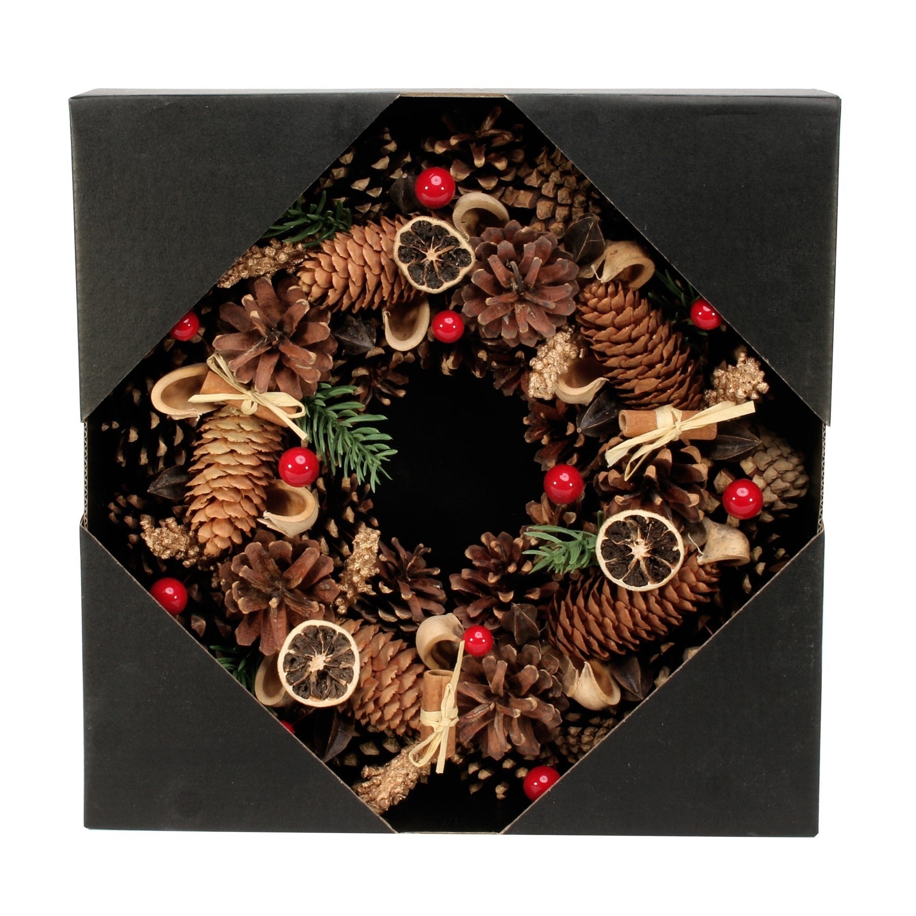 Pine Cone  Red Berry &amp; Fruit Wreath (30cm)