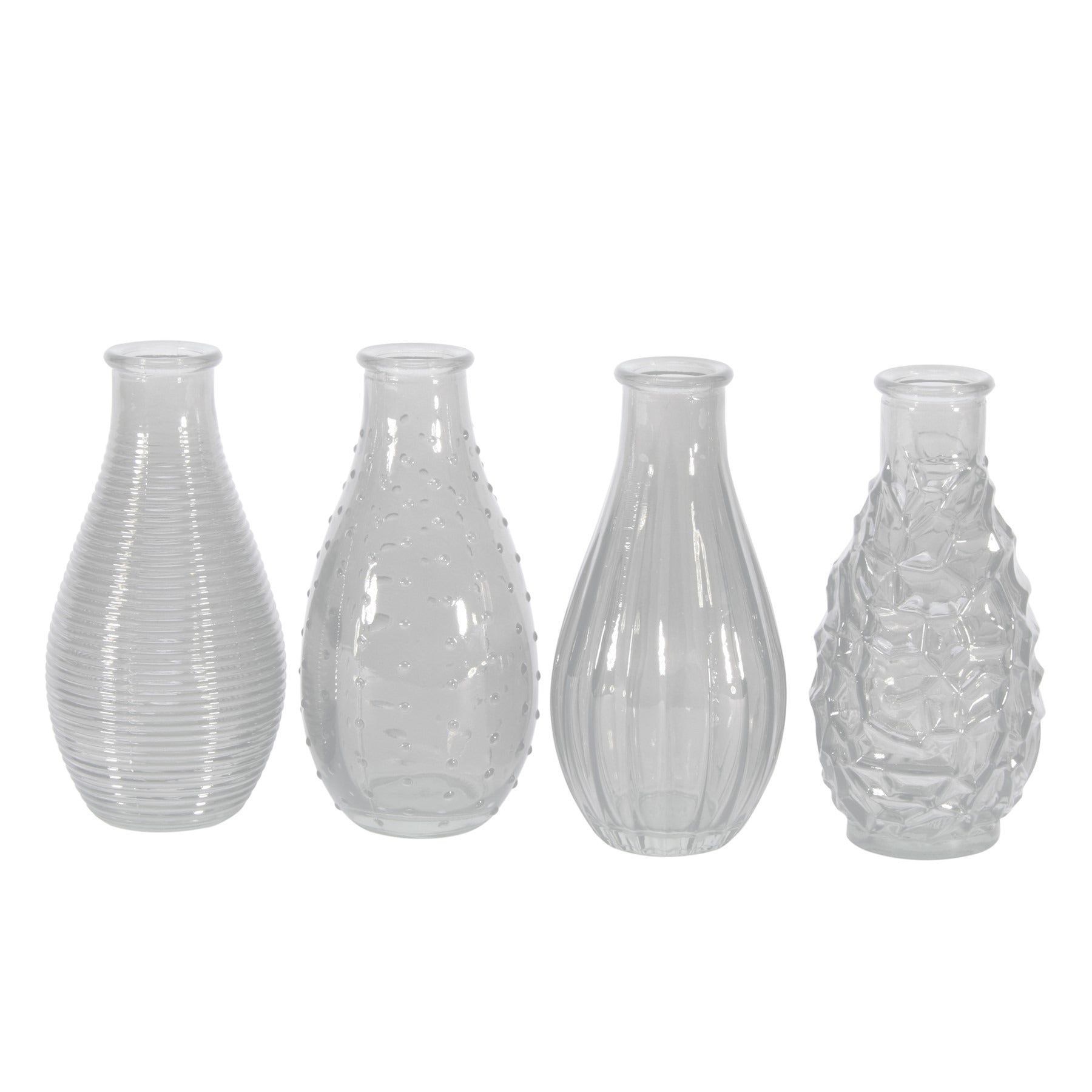 Vintage-Style Embossed Clear Glass Bottle Vase (Assorted) -14cm  x 7cm