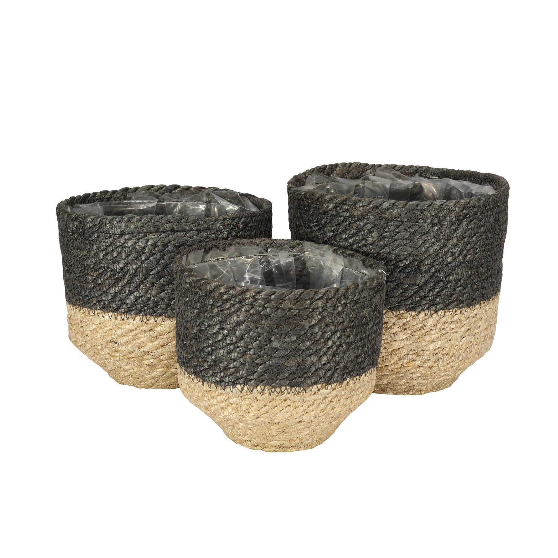 Set of 3  Jute Basket  with Liner (Natural &amp; Grey)