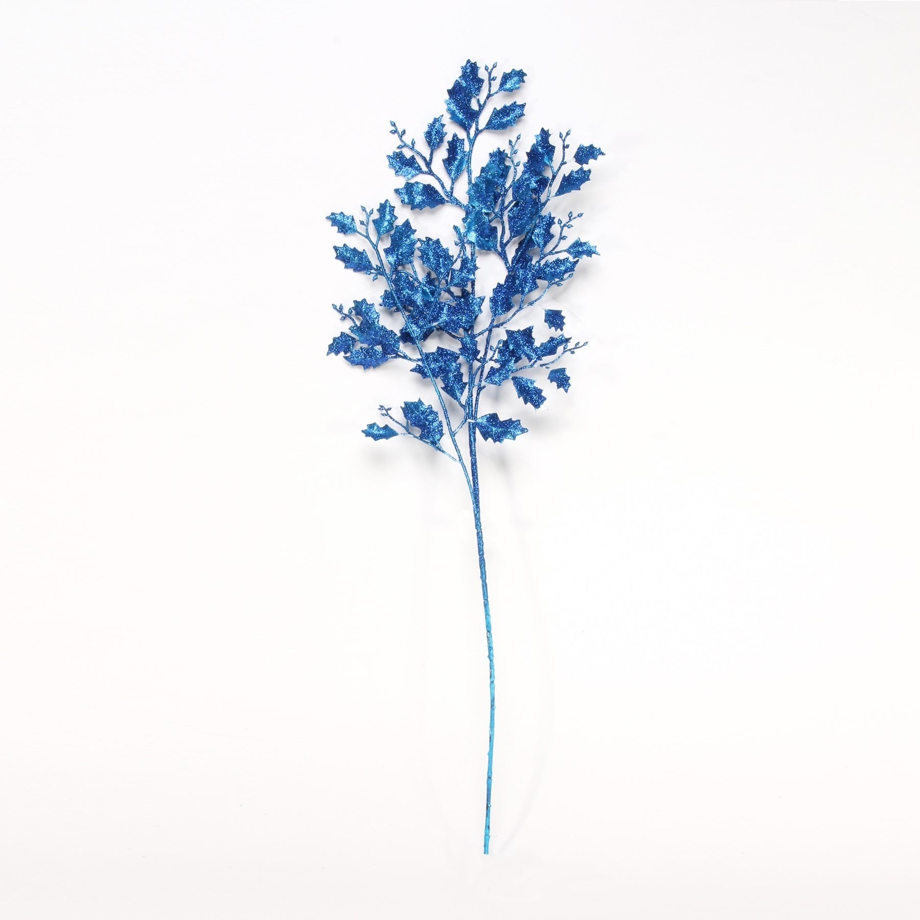 Blue Glitter Holly Leaves Spray