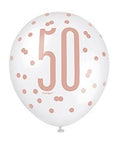 Assorted Rose Gold and White All Over Print 50th Latex Balloon
