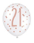 Assorted Rose Gold and White All Over Print 21st Latex Balloon