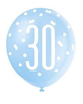 Assorted All Over Print Blue and Silver 30th Latex Balloon