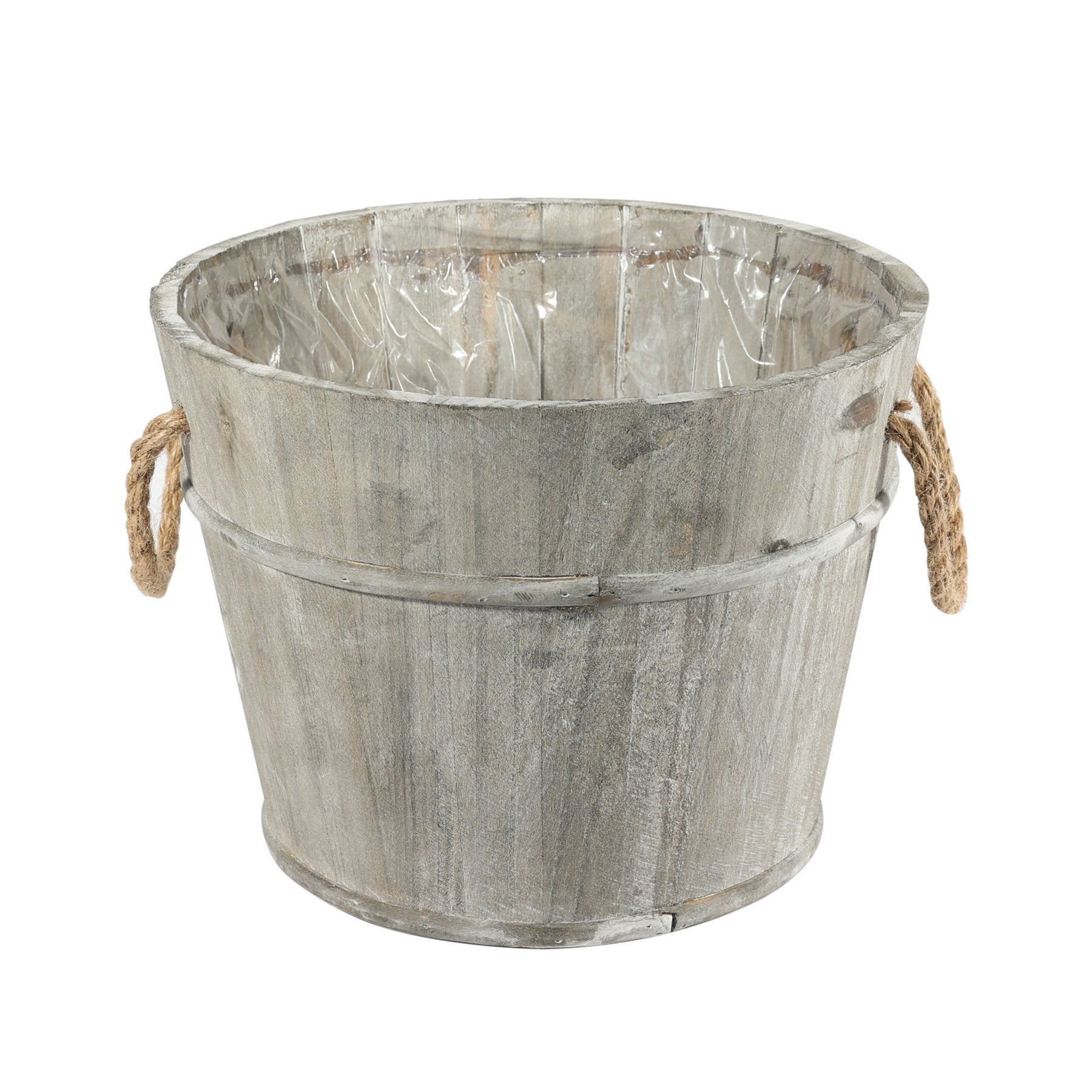 Grey Wash Barrel with Rope Handles (25.3cm)