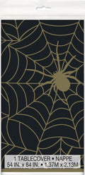 Black and Gold Spider Web Plastic Tablecover (54 x 84 Inch)