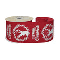 Red with White Wreath Merry Christmas Ribbon (63mm x 10yds)