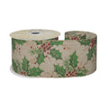 Natural with Green Holly &amp; Berries Ribbon (63mm x 10yds)