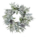 Lambs Ear  Holly Pine Cone &amp; White Berry Flocked Wreath (60cm)