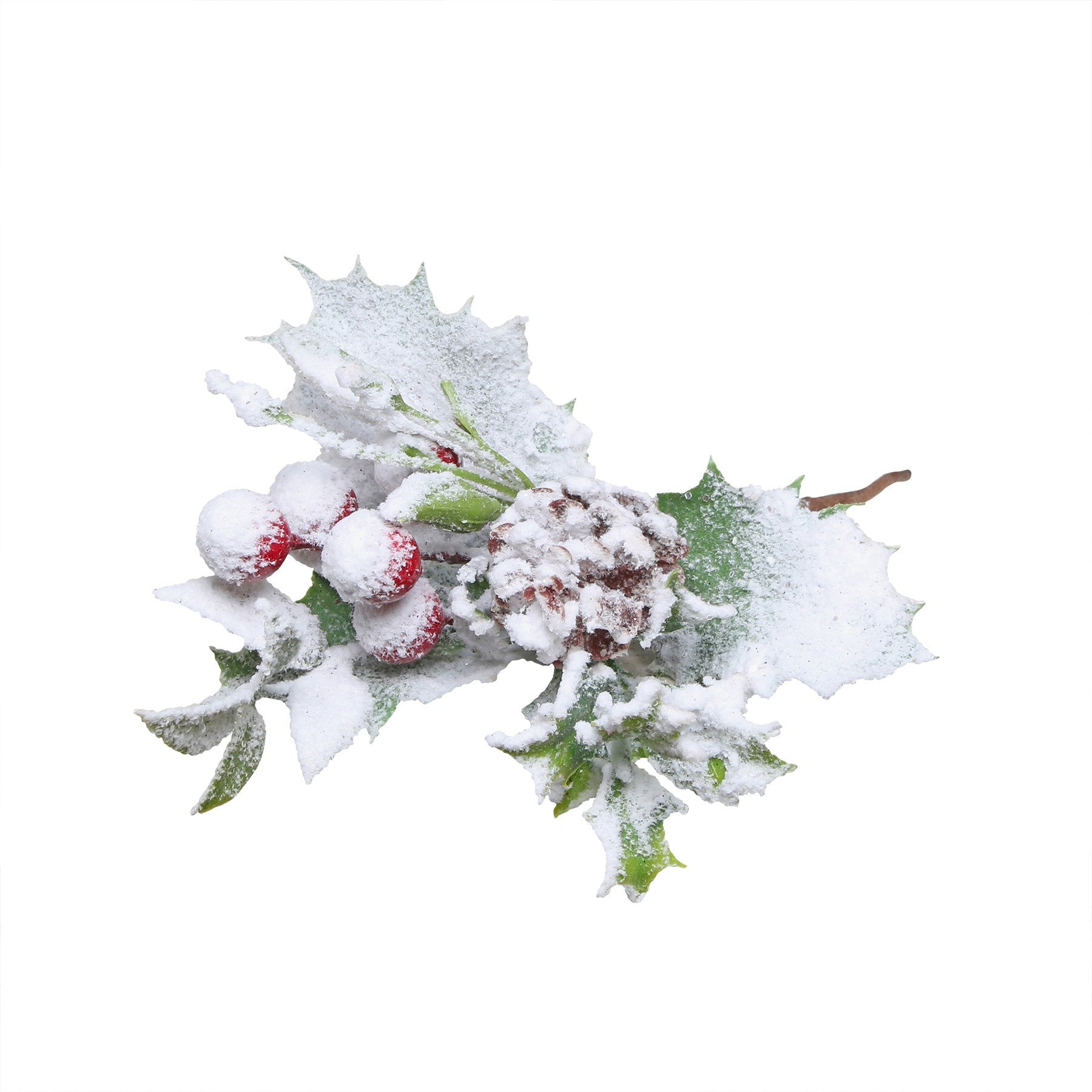 Holly  Cone &amp; Red Berry Snowy Pick