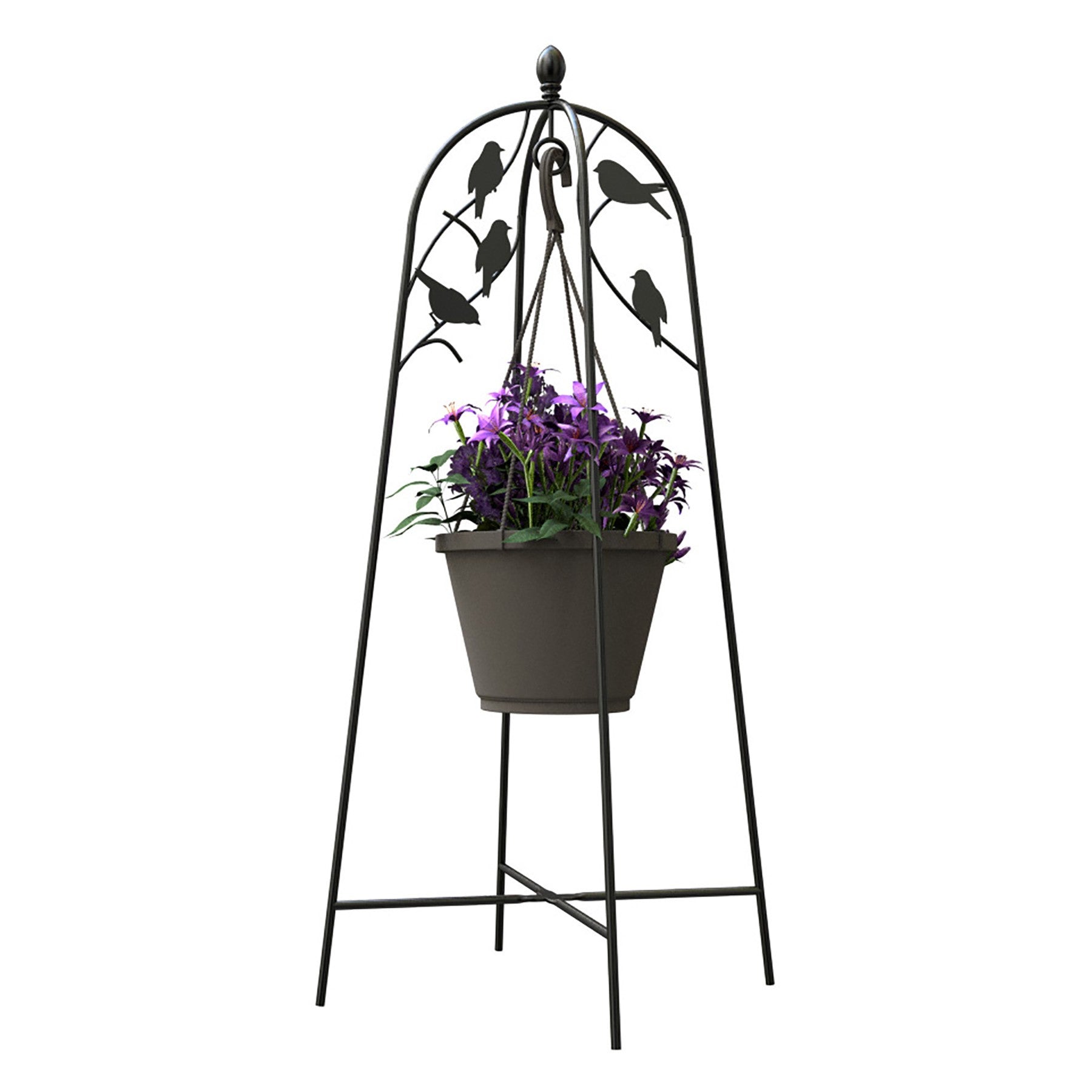 Black Perching Birds Metal Hanging Basket Stand (101.6cm H)