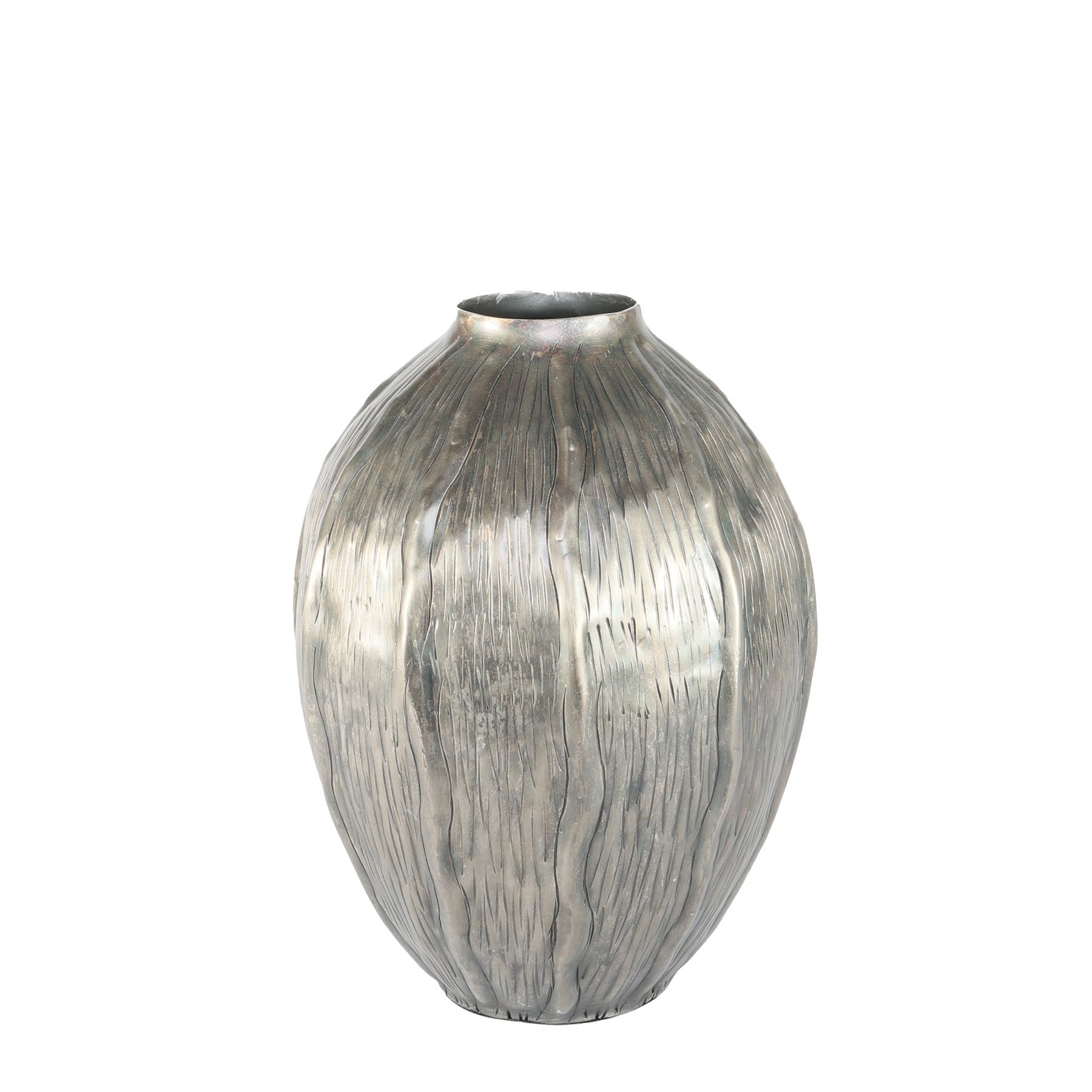 Antique Silver Eros Seed Metal Vase (29.5cm H)