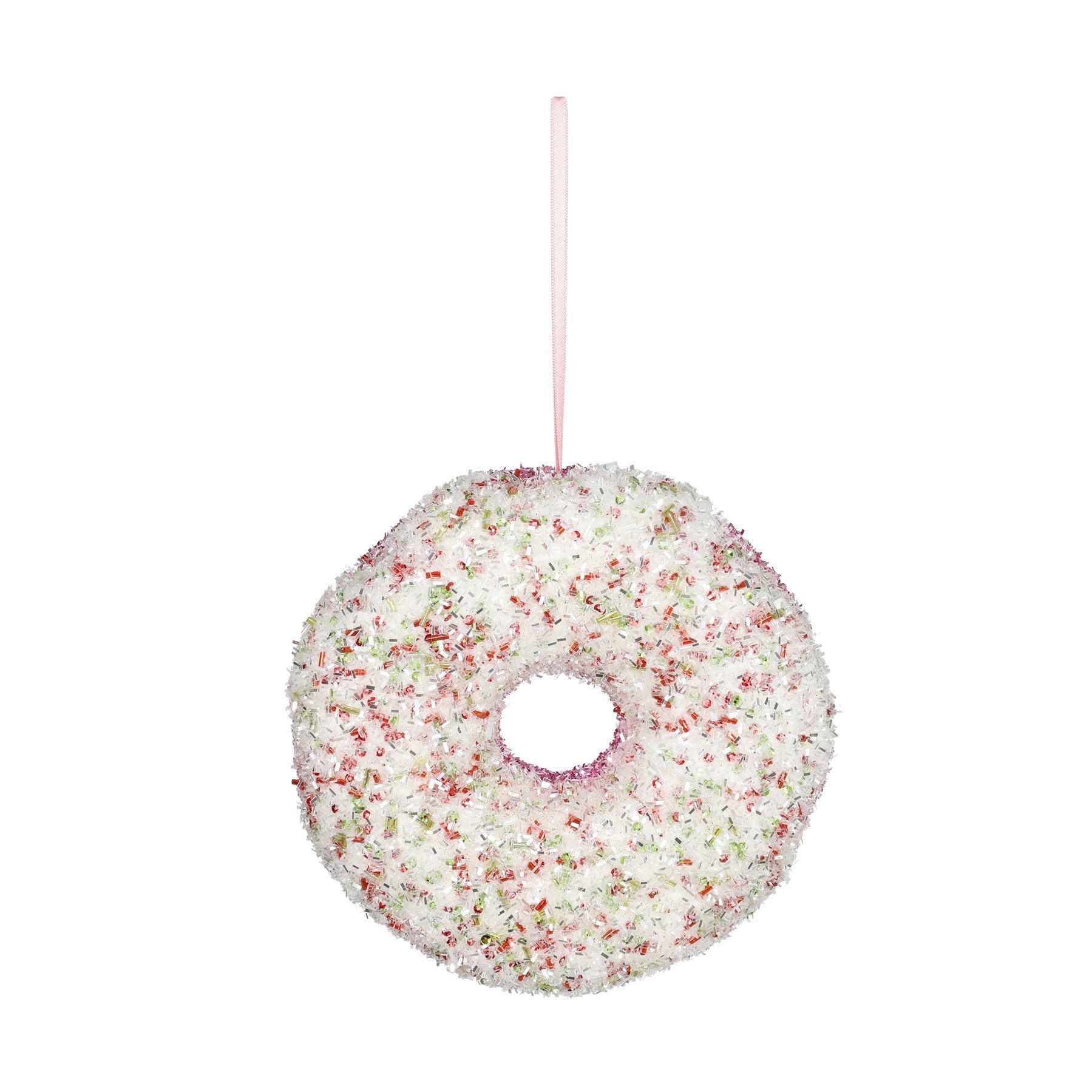 Pink and White Glitter Donut Hanging Decoration (16cm)