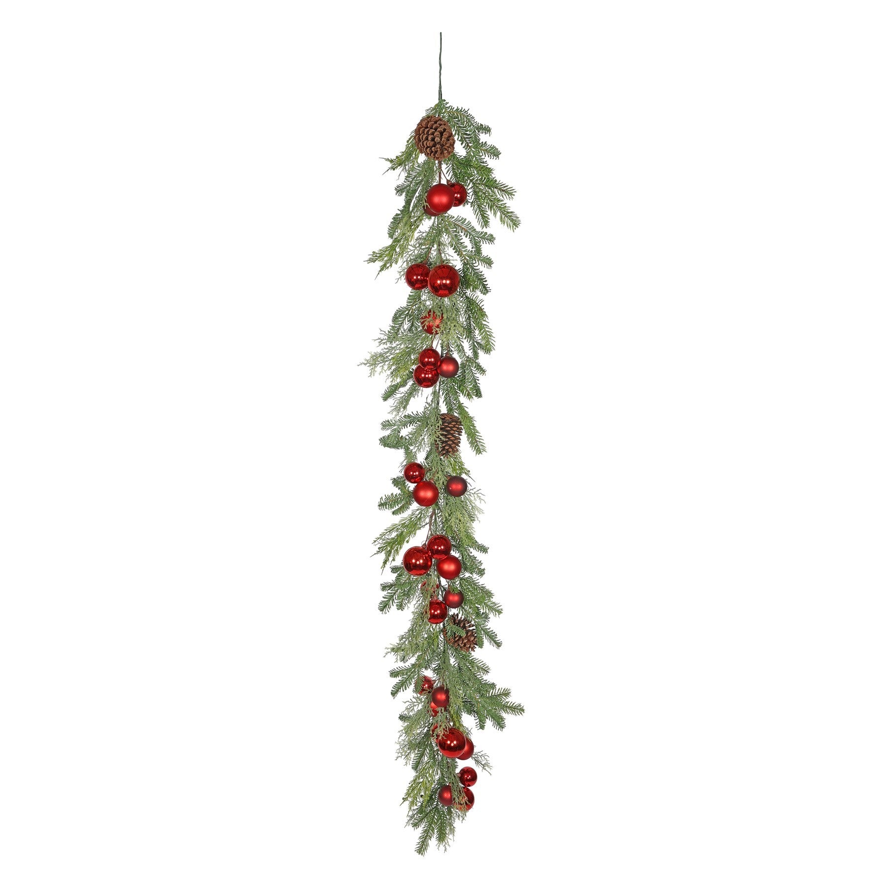 Red Bauble &amp; Cone Pine Garland (180cm)