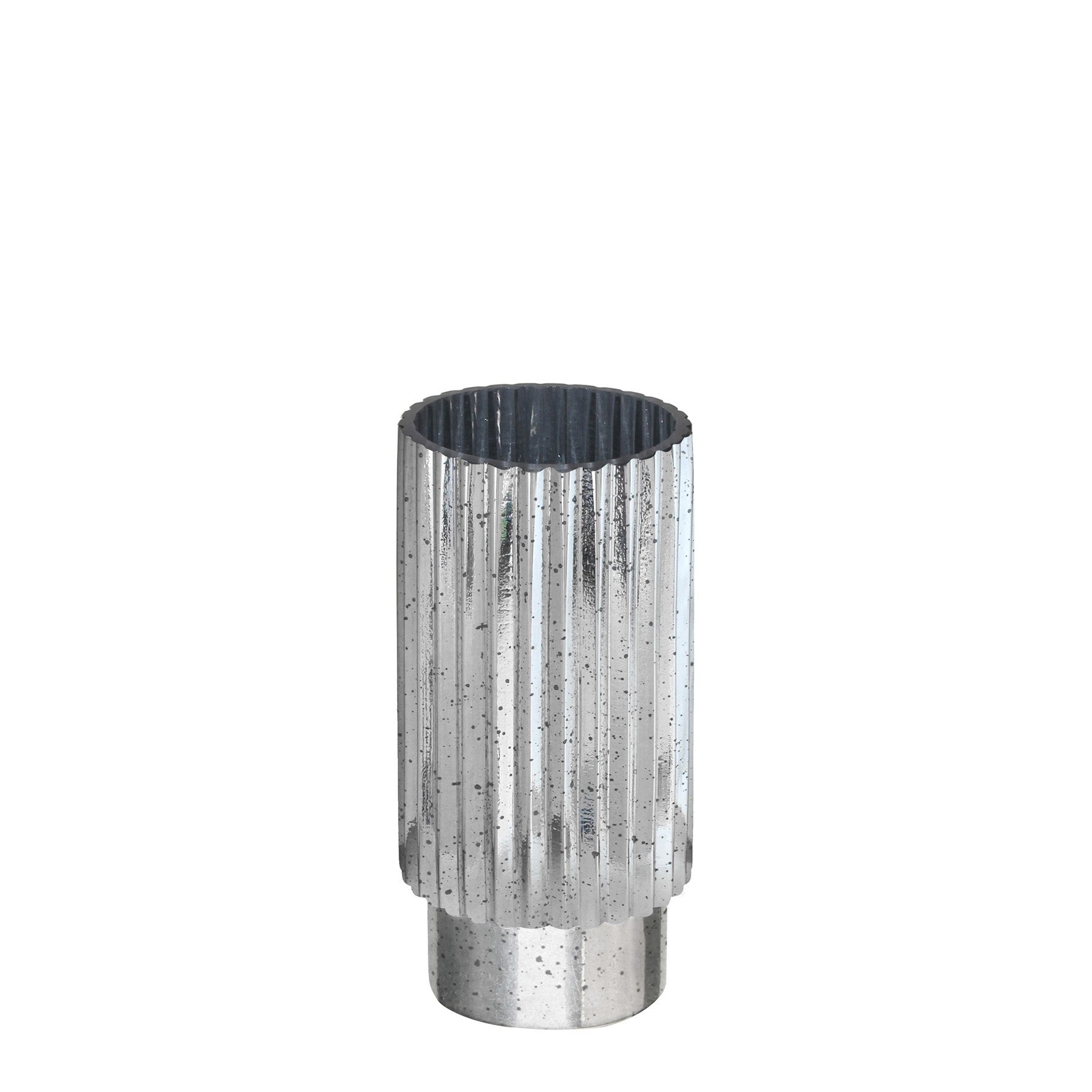 Silver Tonal Ribbed Cylinder Vase����(20cm)