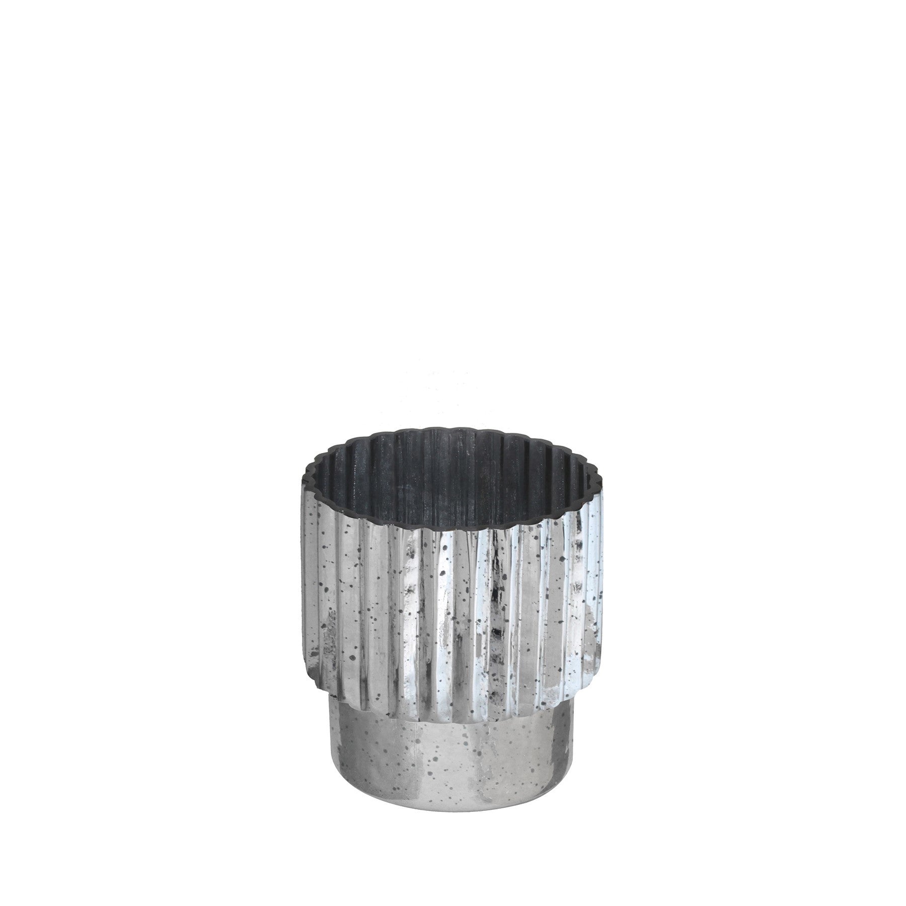 Silver Tonal Ribbed Cylinder Vase����(15cm)