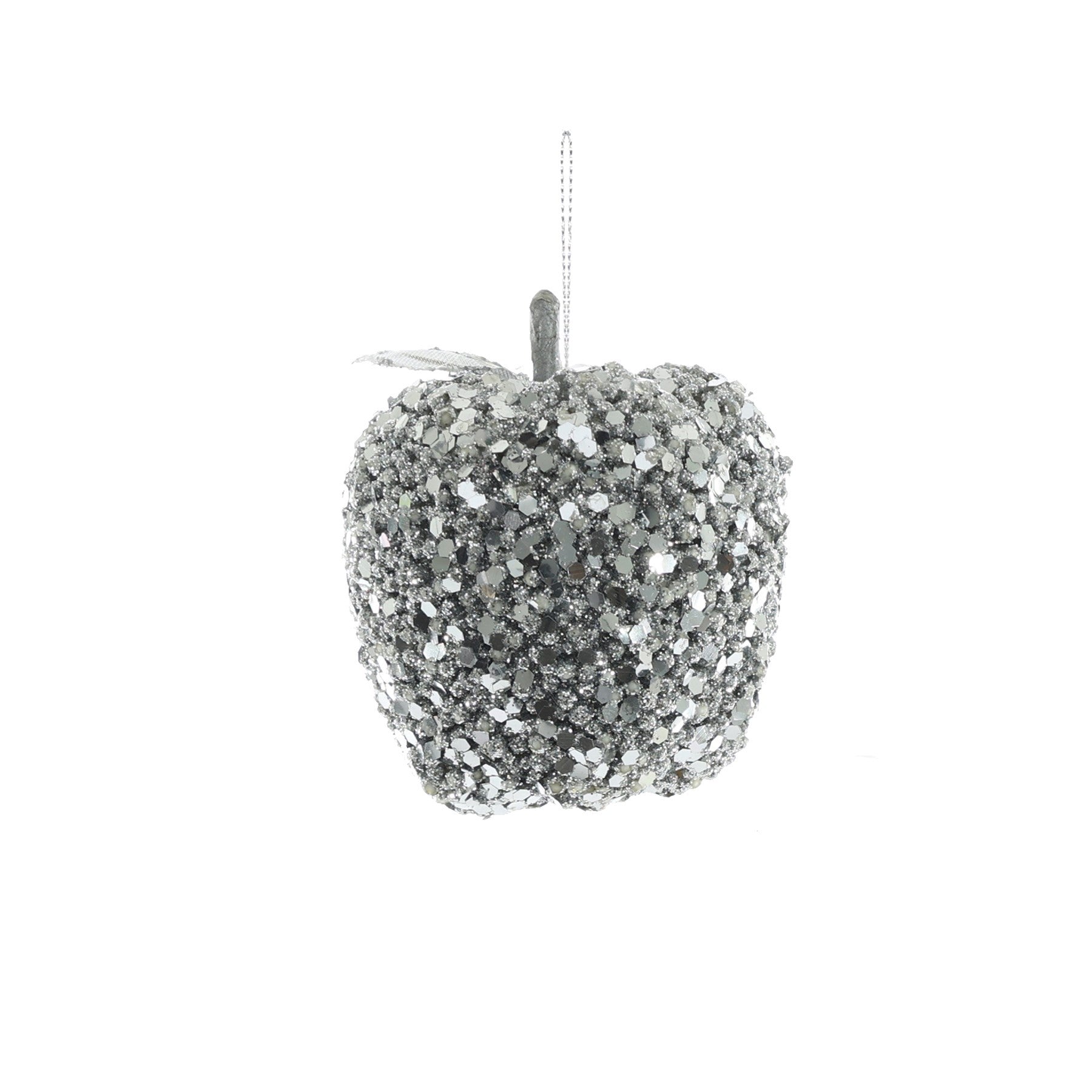 Glittered Hanging Apple - Silver (8cm)