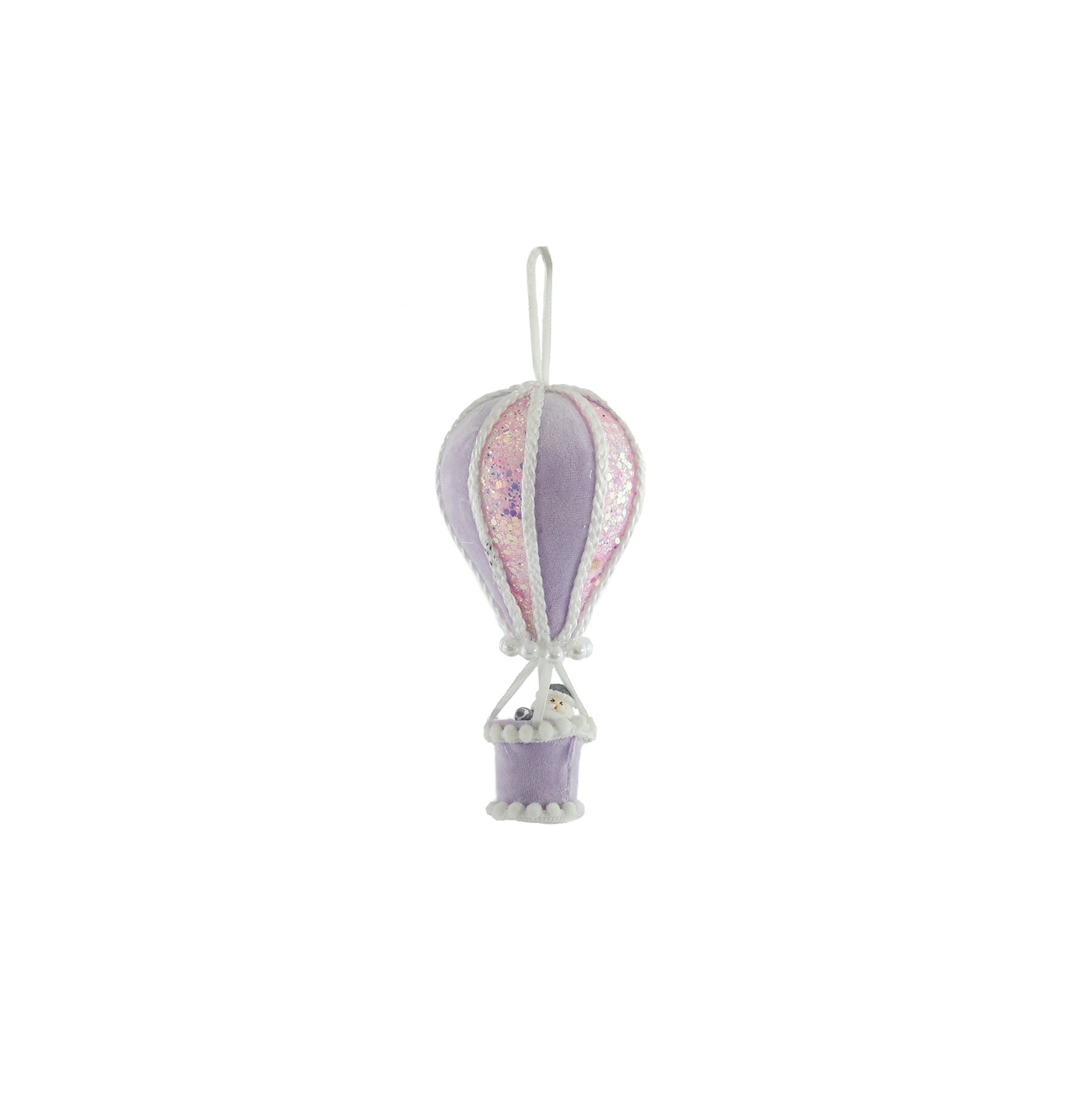 Medium Hot Air Balloon with Santa - Hanging Decoration - Pink / Lilac  (12cm)