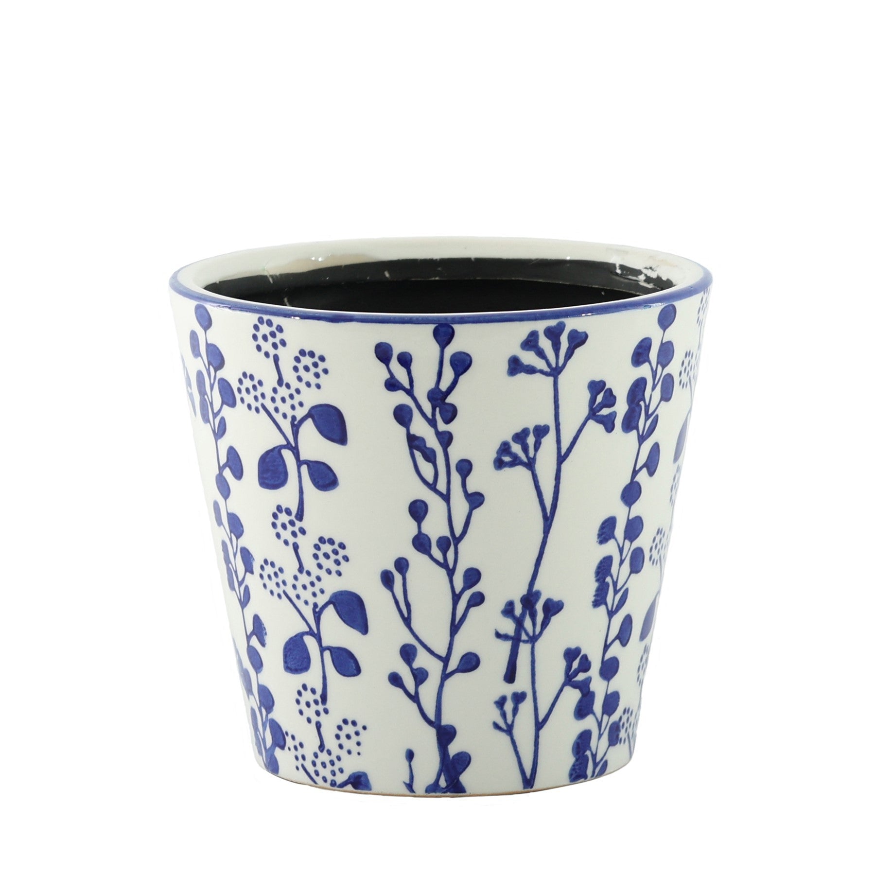 Hortus White &amp; Blue Perth Floral Pot (19cm H x 20cm Dia)