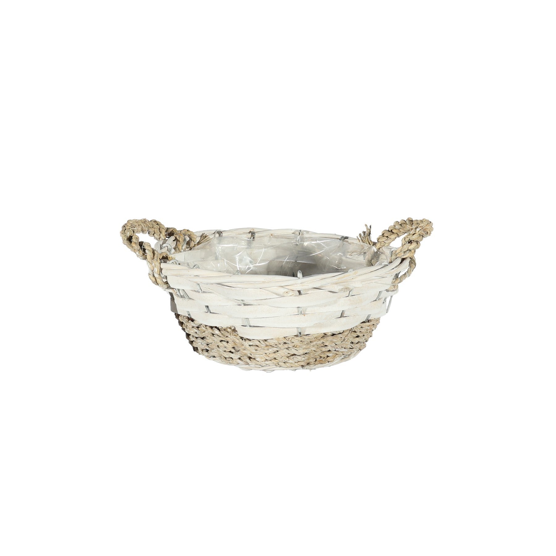 Two Tone Round Softwood &amp; Seagrass Basket with Ears (20cm)