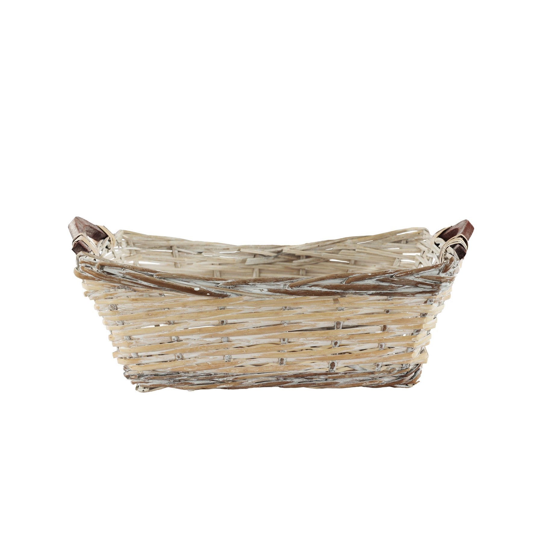 White Wash Rectangle����Woven Basket with Handles (Medium)