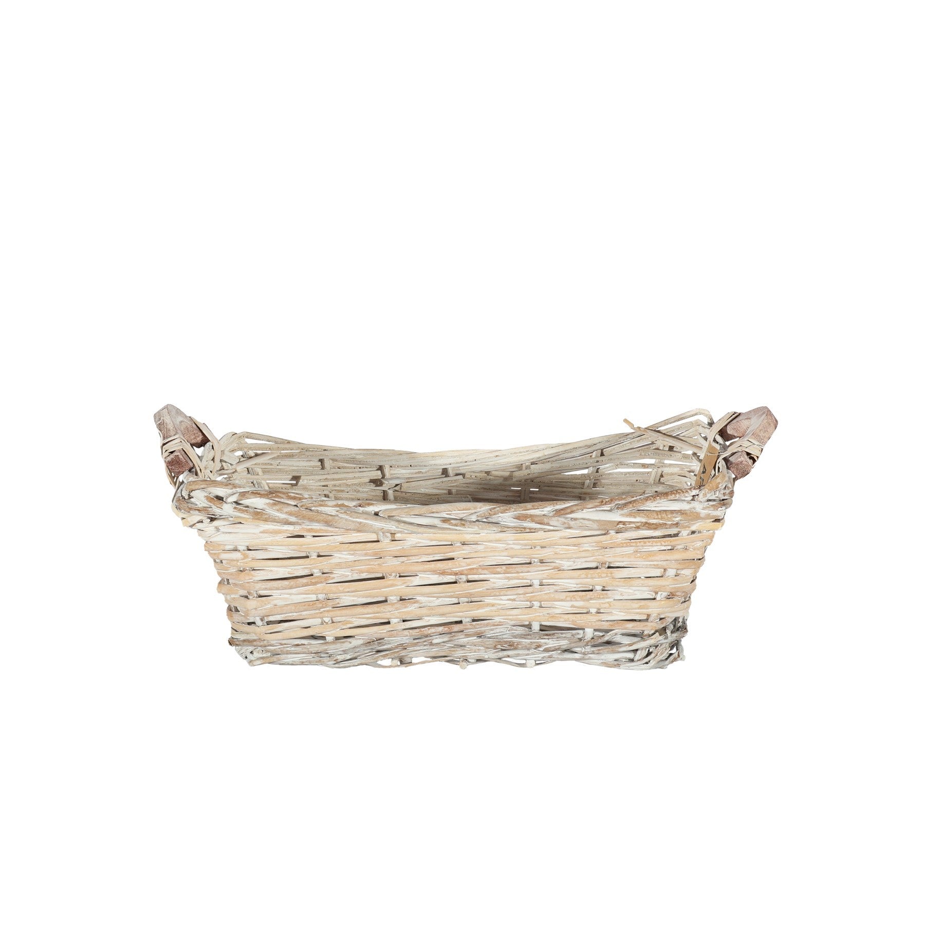 White Wash Rectangle����Woven Basket with Handles (Small)