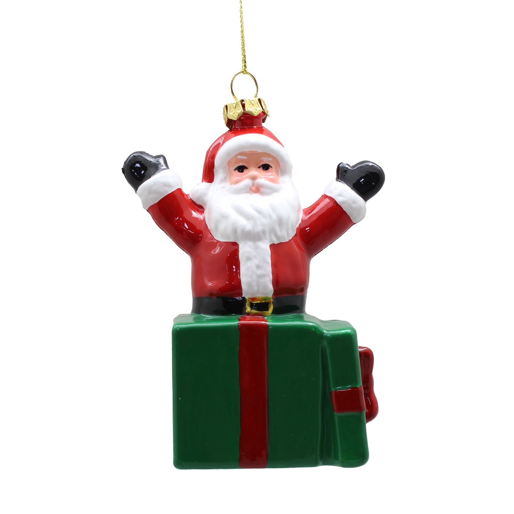 Santa in Gift Box Hanging Ornament (10cm)