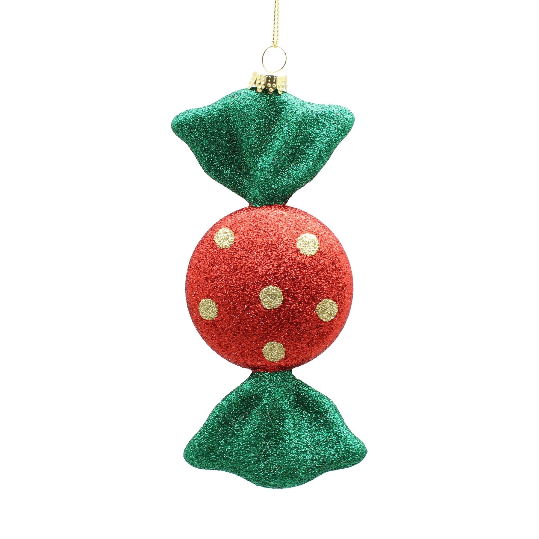 Red &amp; Green Glitter Dotty Candy Sweet Hanging Ornament (15cm)