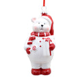 White &amp; Red Polar Bear with Gift &amp; Lolly Hanging Ornament (13cm)