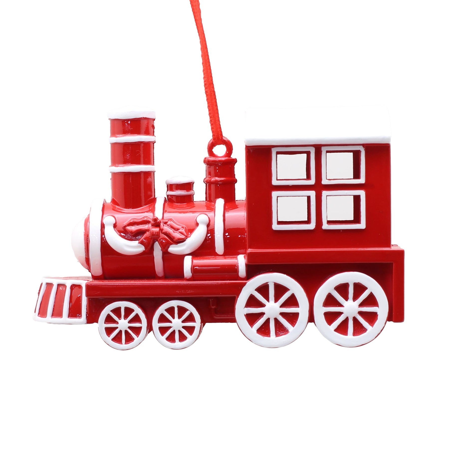 Red &amp; White Train with Garland Hanging Ornament (12cm)