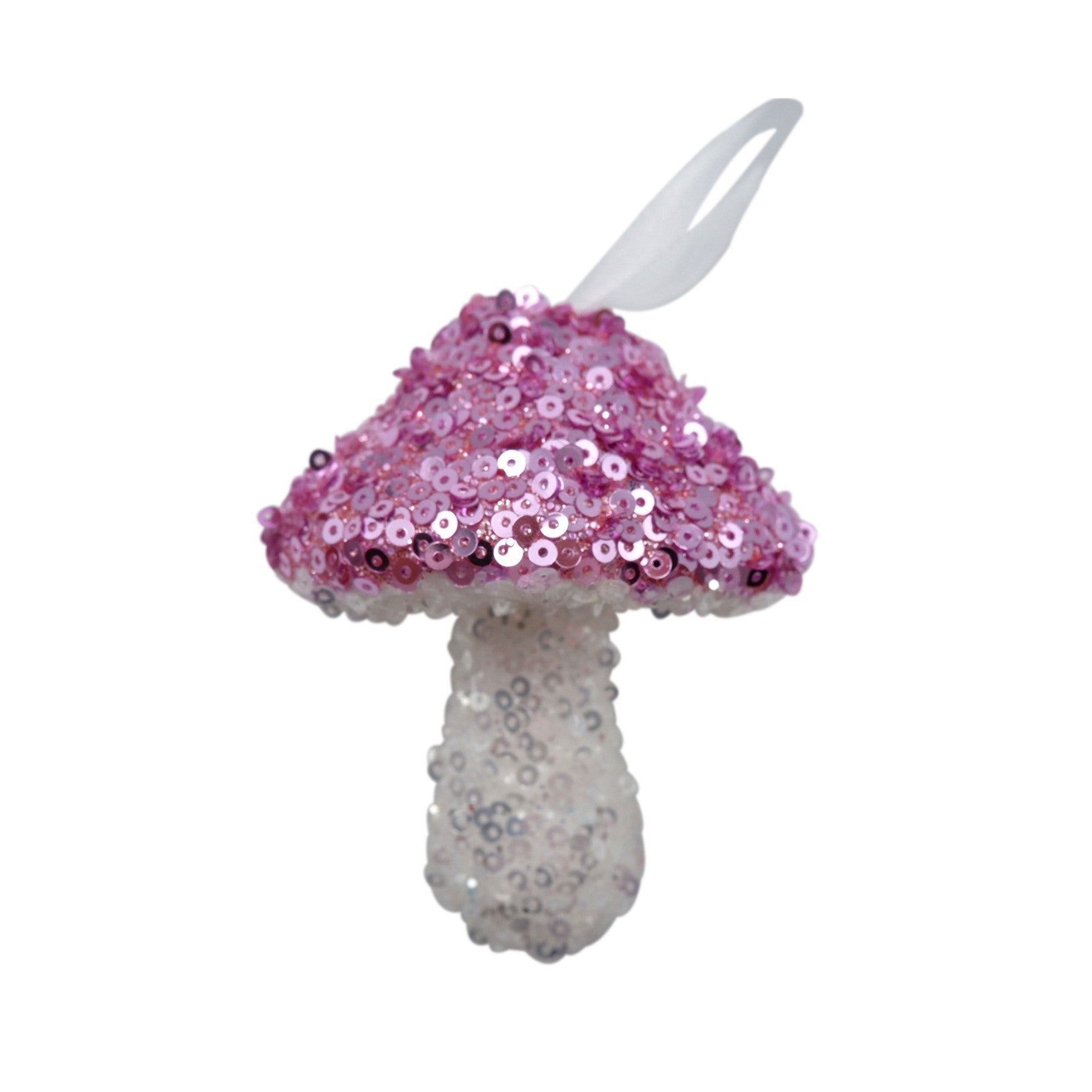 Pink/White Sequin Mushroom Hanging Decoration (9cm)