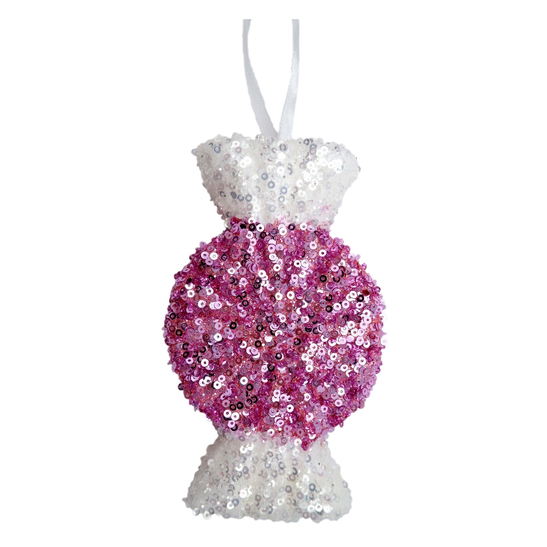 Pink/White Sequin Candy Hanging Decoration (15cm)