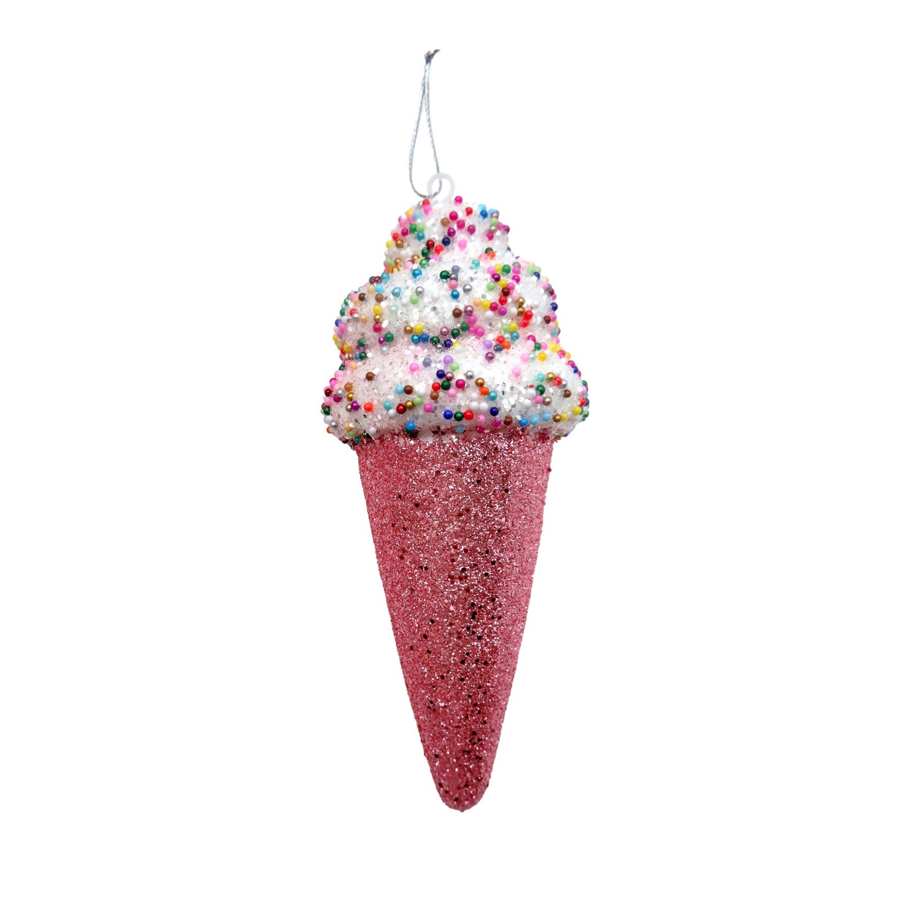 Pink Glitter Ice Cream Cone Hanging Decoration (15cm)