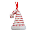 Red &amp; White Tinsel Glitter Striped Hat Hanging Decoration (12cm)