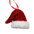 Red &amp; White Tinsel Glitter Santa Hat Hanging Decoration (8cm)