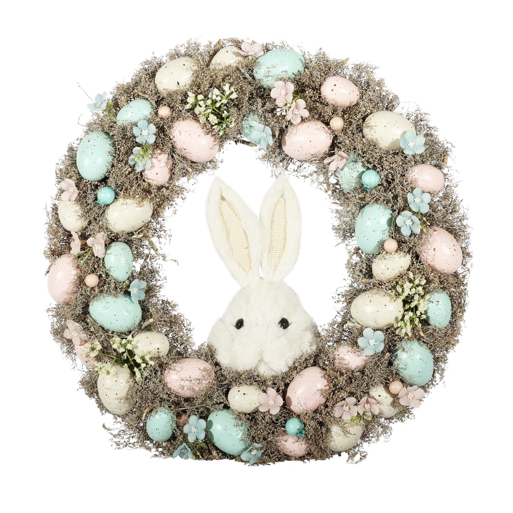 Easter Wreath with Pastel Eggs &amp; White Rabbit (43cm)