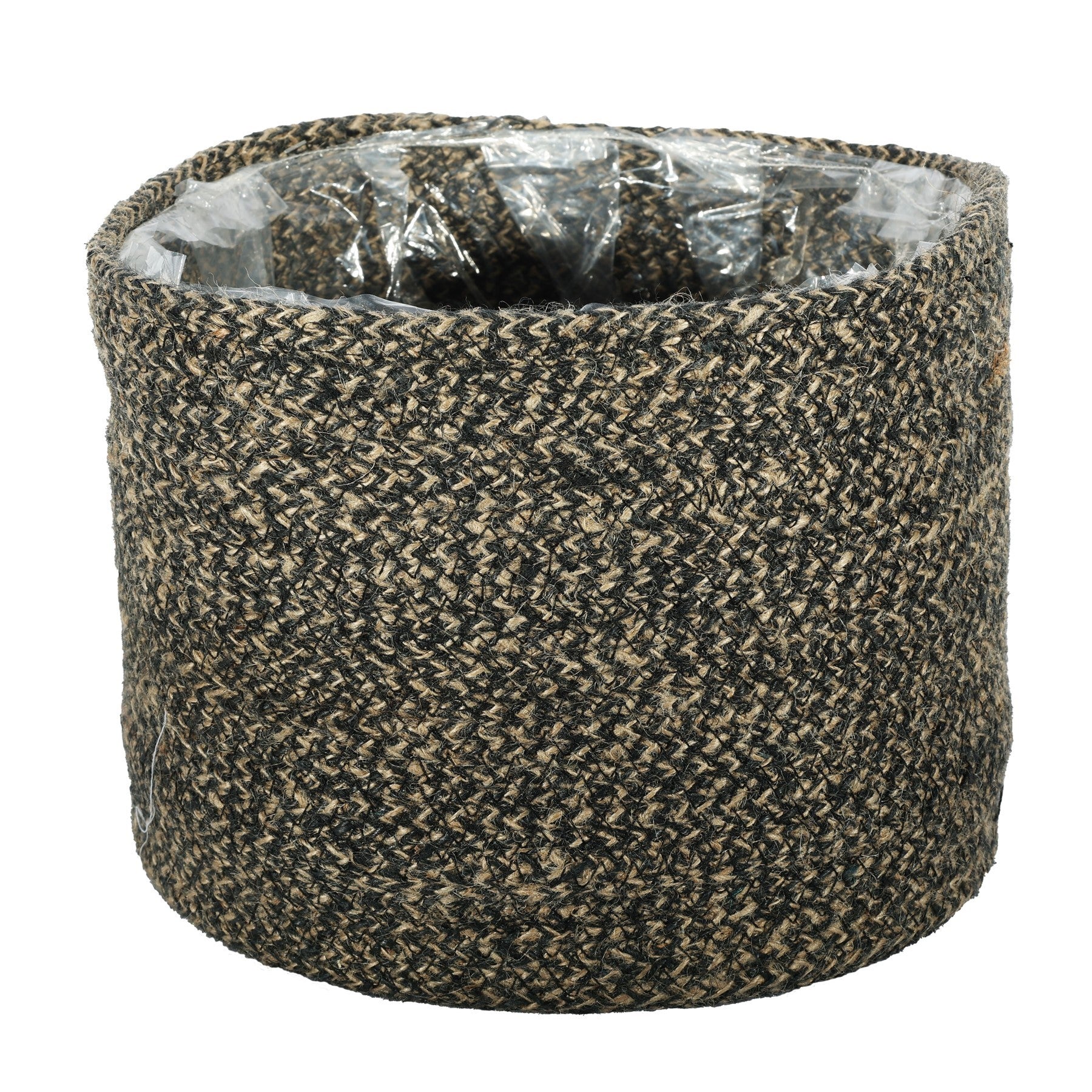 Natural &amp; Black Jute Braided Rope Basket with Liner (25 x 20cm)