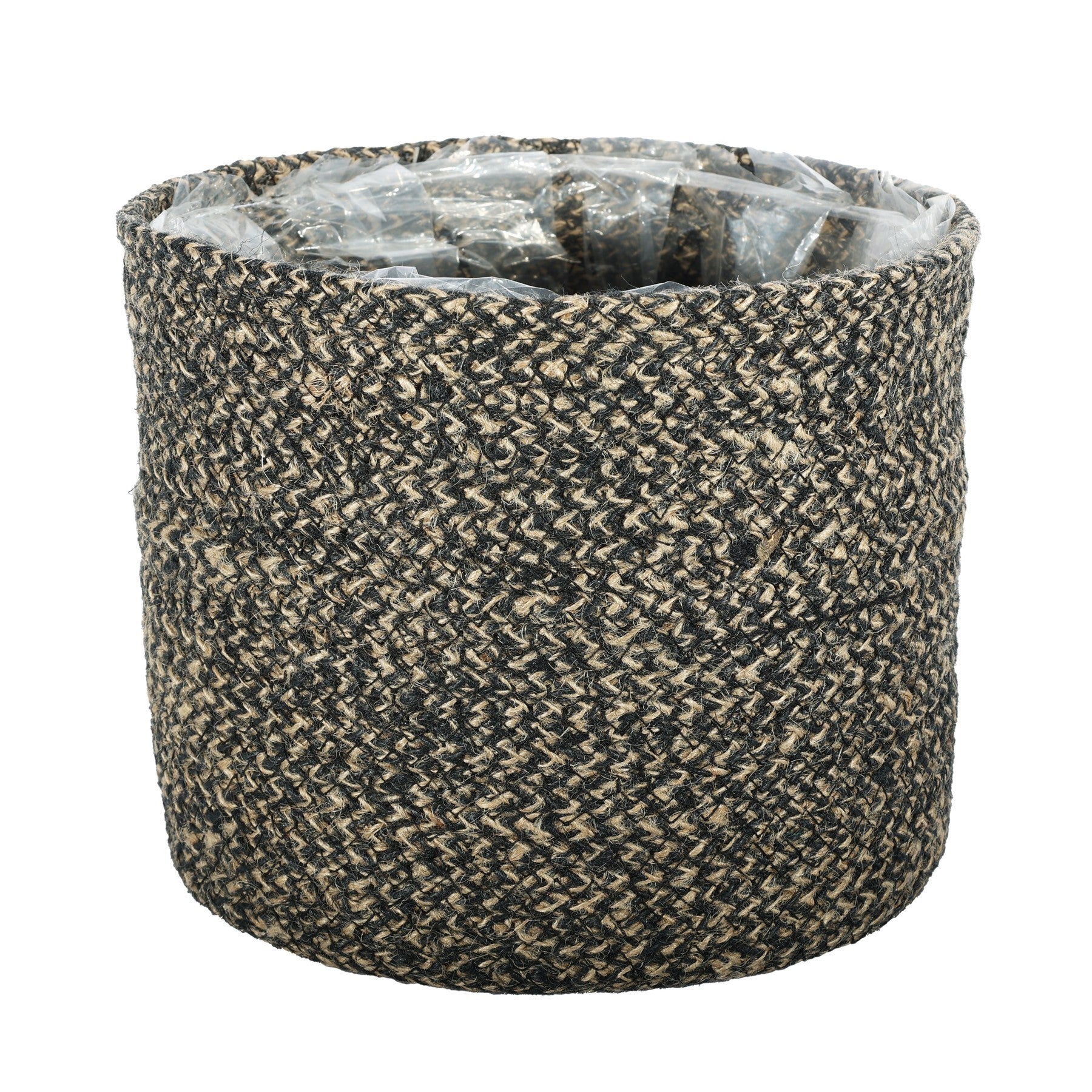 Natural &amp; Black Jute Braided Rope Basket with Liner (22 x 19cm)
