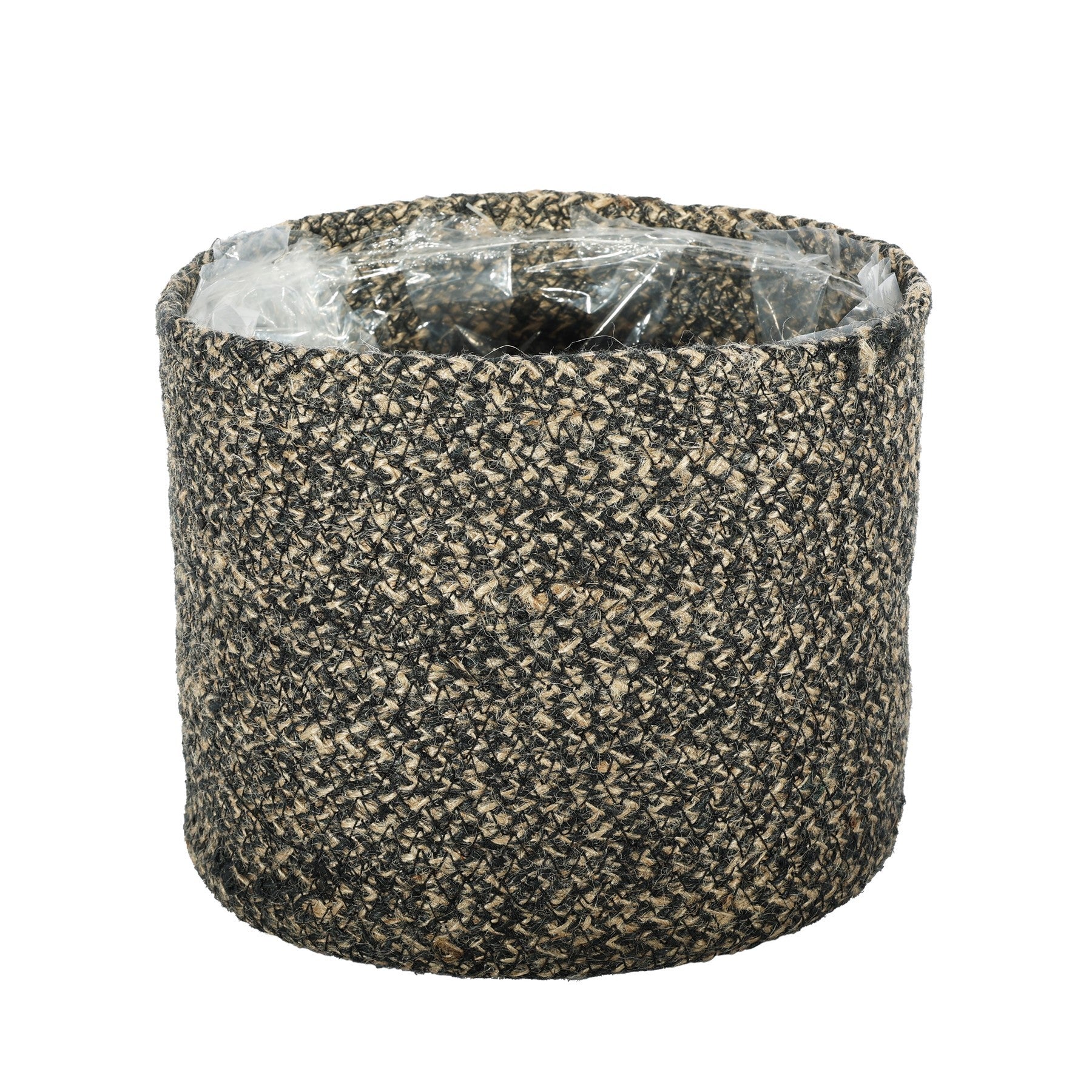 Natural &amp; Black Jute Braided Rope Basket with Liner (19 x 16cm)