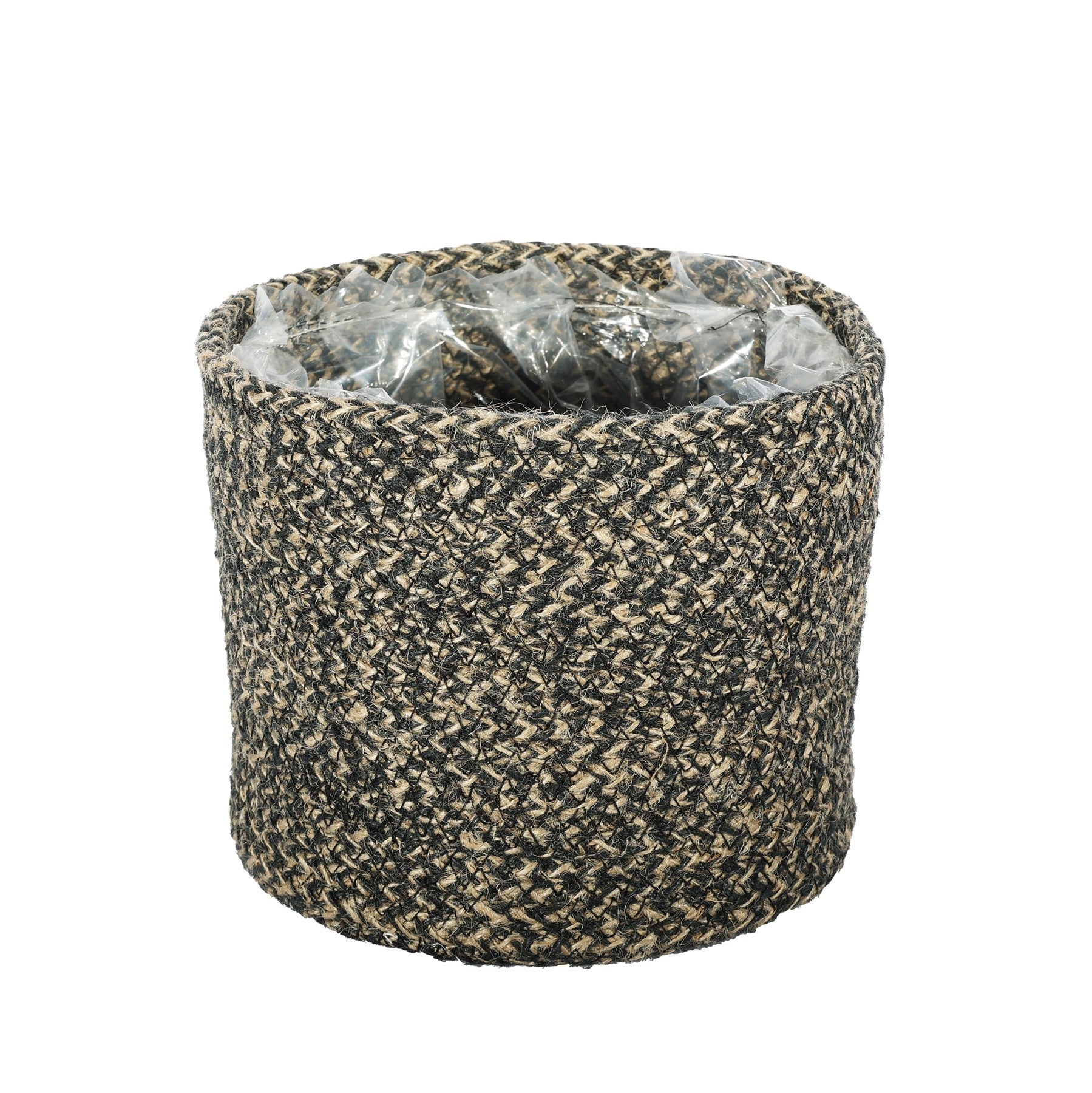 Natural &amp; Black Jute Rope Basket (16x14cm)