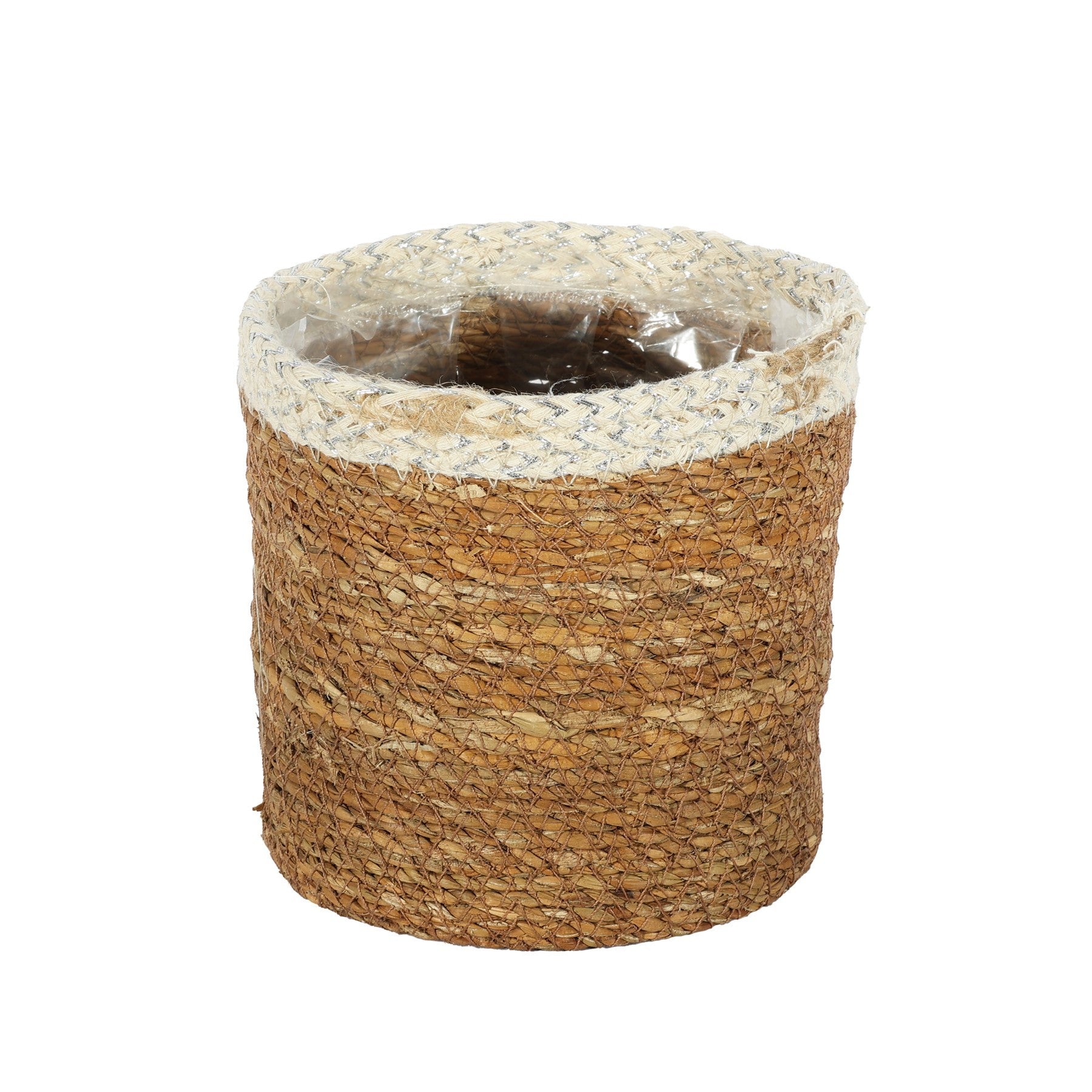 Natural &amp; Silver Hogla Basket With Liner (14 x 14cm)