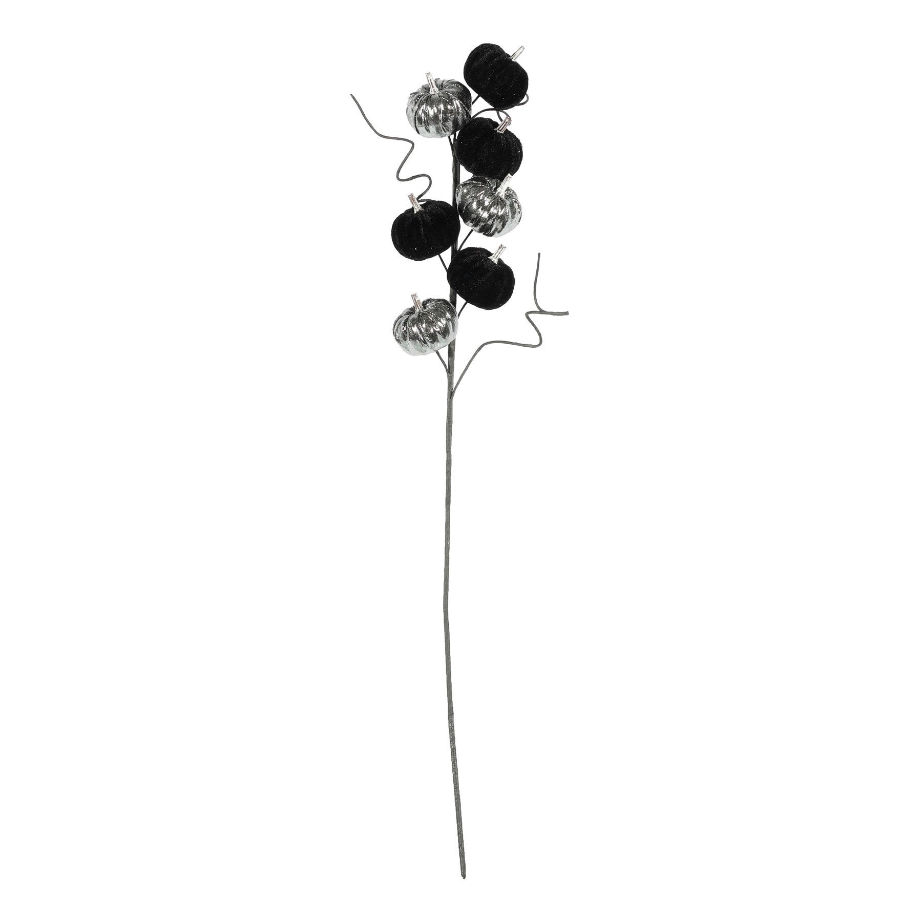 Silver &amp; Black Velvet Pumpkin Pick (70cm)