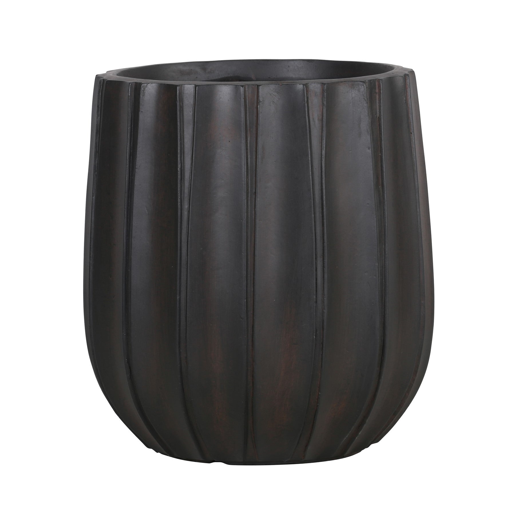 Set of 3 Hortus Outdoor Wide Ribbed Black Planters
