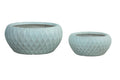 Set of 2 Hortus Indoor Embossed Diamond Light Grey Low Bowl Planters