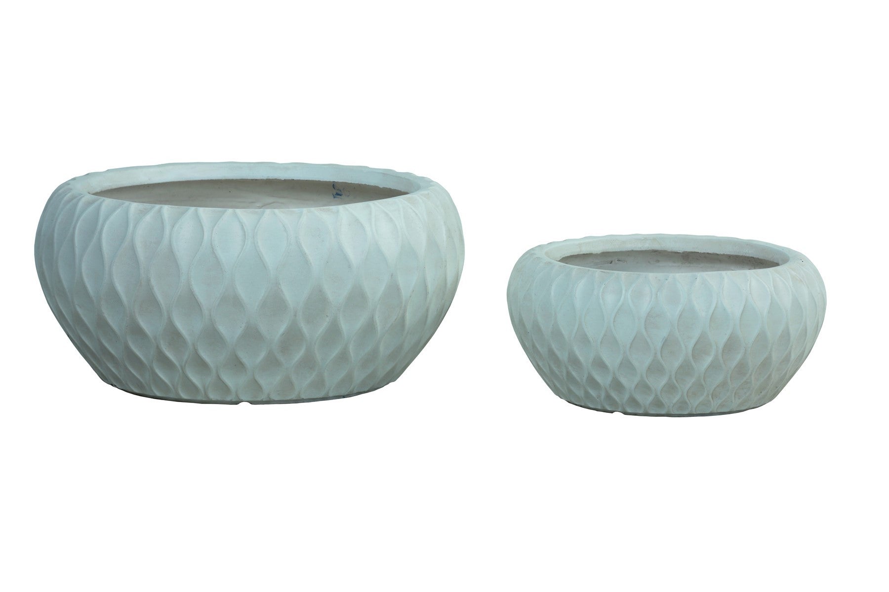 Set of 2 Hortus Indoor Embossed Diamond Light Grey Low Bowl Planters