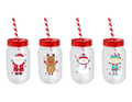 Christmas Mason Drinking Jar &amp; Straw (500ml)