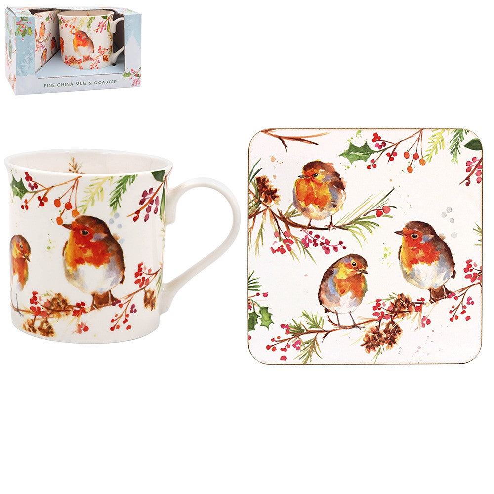 Winter Robins Mug &amp; Coaster Set