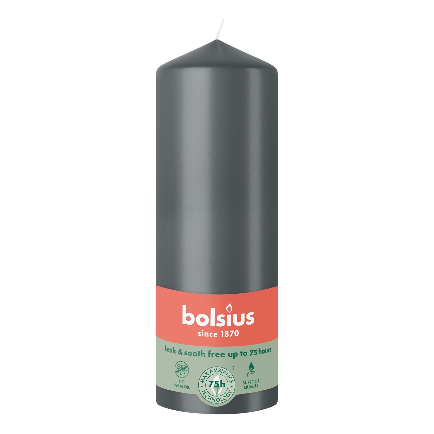 Bolsius Stormy Grey Essentials Pillar Candle (200mm)